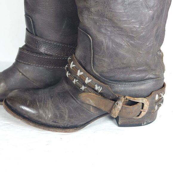 FREEBIRD by STEVEN Women's Knox US7 Leather Distressed Dark Brown Riding Boots - Picture 2 of 12